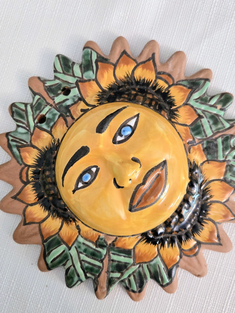 Terra Cotta Sunflower Face Sun Wall Plaque 8" Hanging Outdoor Indoor Southwest